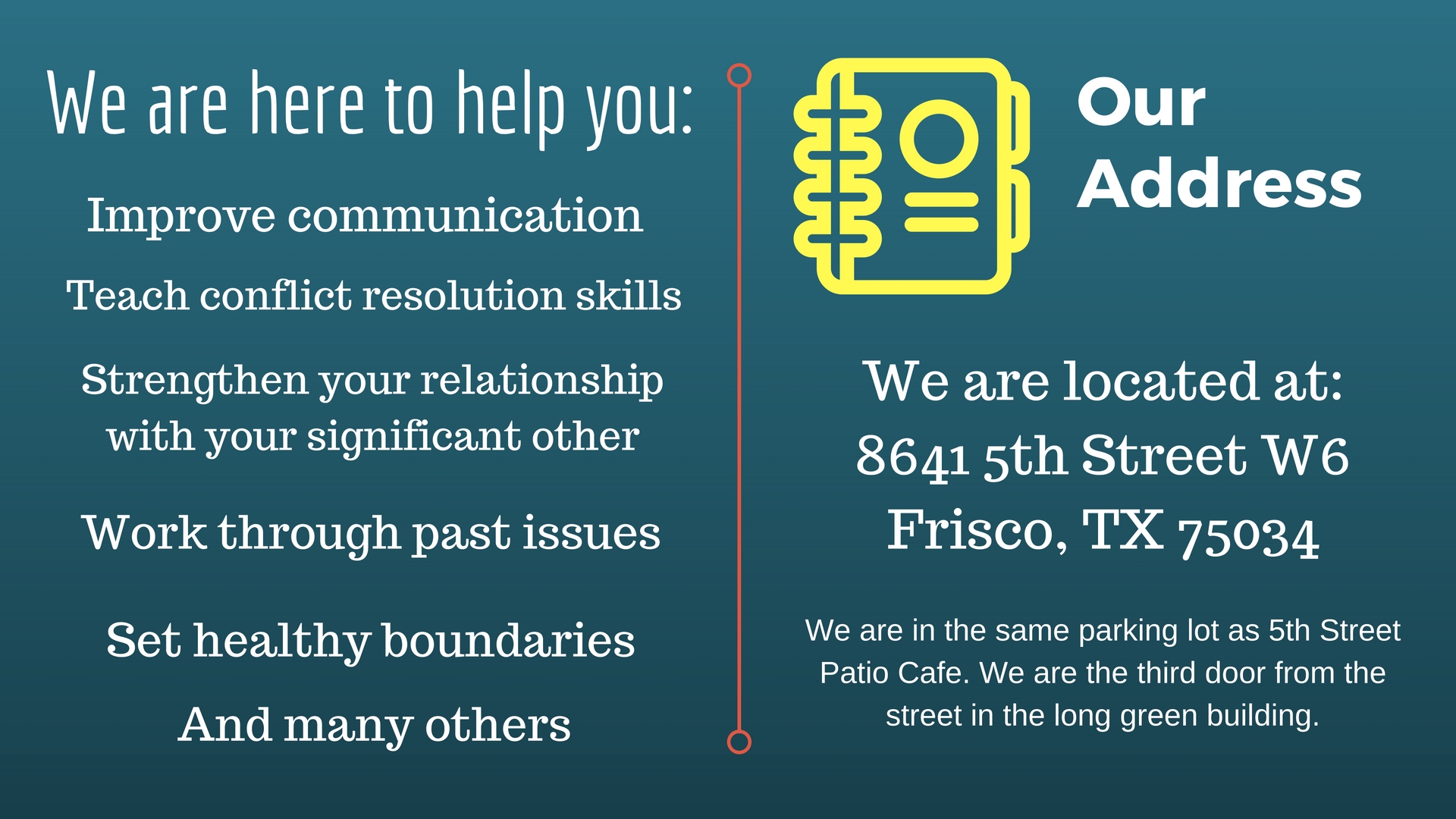 We are here to help 5th street family counseling